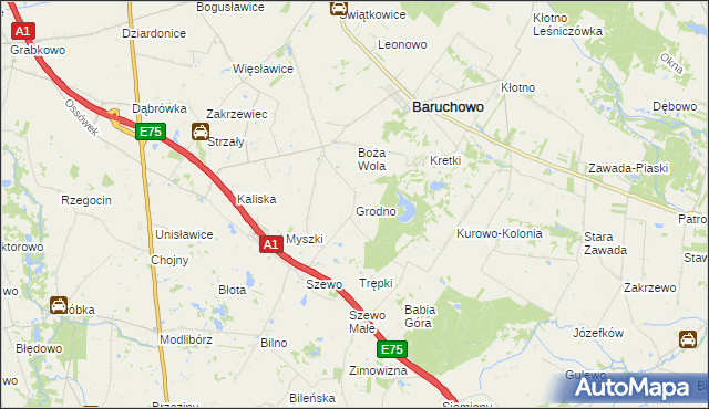 mapa Grodno gmina Baruchowo, Grodno gmina Baruchowo na mapie Targeo