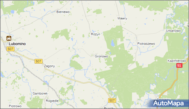 mapa Gronowo gmina Lubomino, Gronowo gmina Lubomino na mapie Targeo