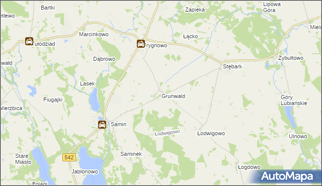 mapa Grunwald powiat ostródzki, Grunwald powiat ostródzki na mapie Targeo