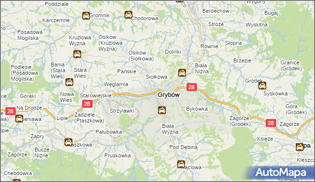 mapa Grybów, Grybów na mapie Targeo