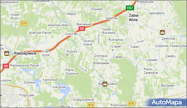 mapa Grzmiąca gmina Żabia Wola, Grzmiąca gmina Żabia Wola na mapie Targeo