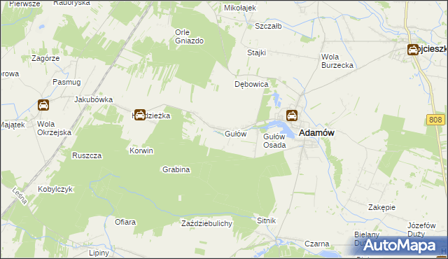 mapa Gułów gmina Adamów, Gułów gmina Adamów na mapie Targeo
