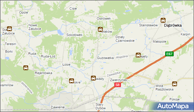 mapa Guzowatka gmina Dąbrówka, Guzowatka gmina Dąbrówka na mapie Targeo