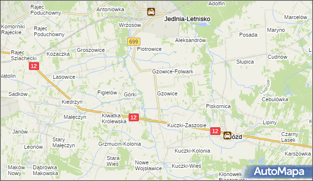 mapa Gzowice, Gzowice na mapie Targeo