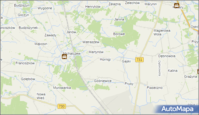 mapa Hornigi, Hornigi na mapie Targeo