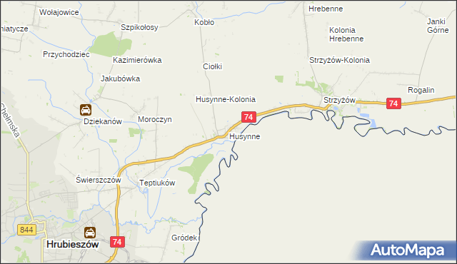 mapa Husynne gmina Hrubieszów, Husynne gmina Hrubieszów na mapie Targeo