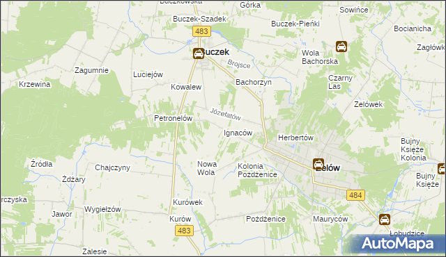 mapa Ignaców gmina Zelów, Ignaców gmina Zelów na mapie Targeo