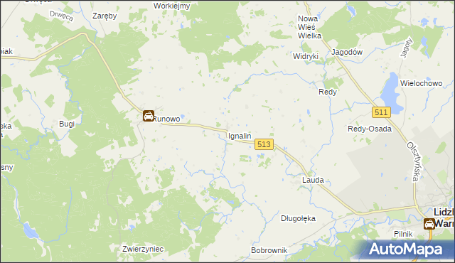 mapa Ignalin gmina Lidzbark Warmiński, Ignalin gmina Lidzbark Warmiński na mapie Targeo