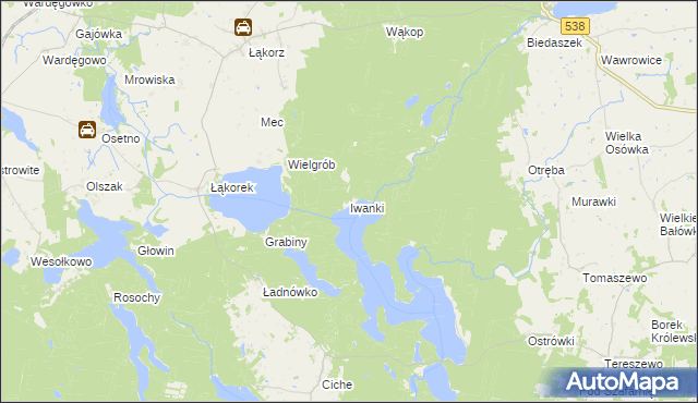 mapa Iwanki gmina Biskupiec, Iwanki gmina Biskupiec na mapie Targeo
