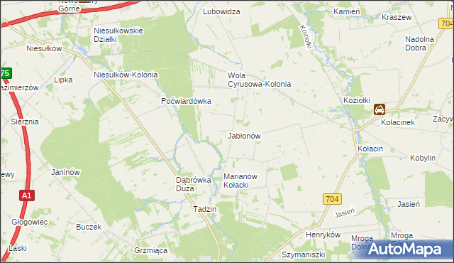 mapa Jabłonów gmina Brzeziny, Jabłonów gmina Brzeziny na mapie Targeo