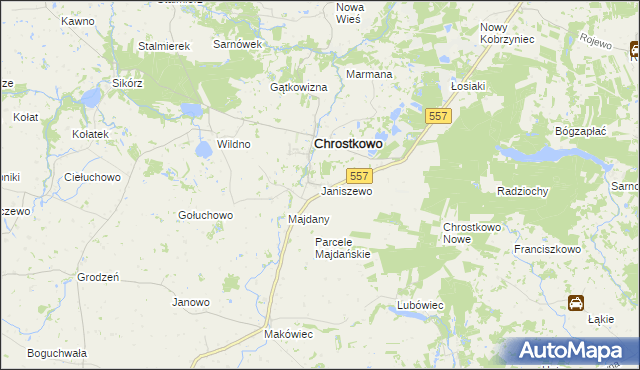 mapa Janiszewo gmina Chrostkowo, Janiszewo gmina Chrostkowo na mapie Targeo
