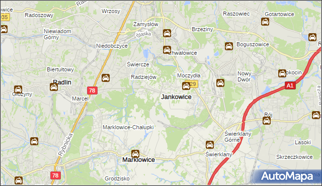 mapa Jankowice gmina Świerklany, Jankowice gmina Świerklany na mapie Targeo