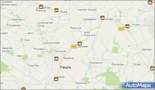 mapa Janówek gmina Pacyna, Janówek gmina Pacyna na mapie Targeo