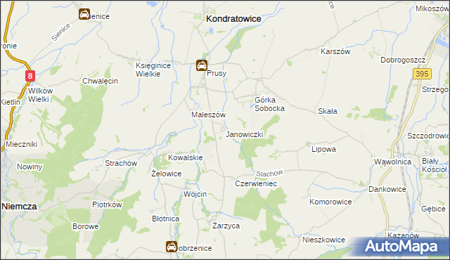 mapa Janowiczki gmina Kondratowice, Janowiczki gmina Kondratowice na mapie Targeo