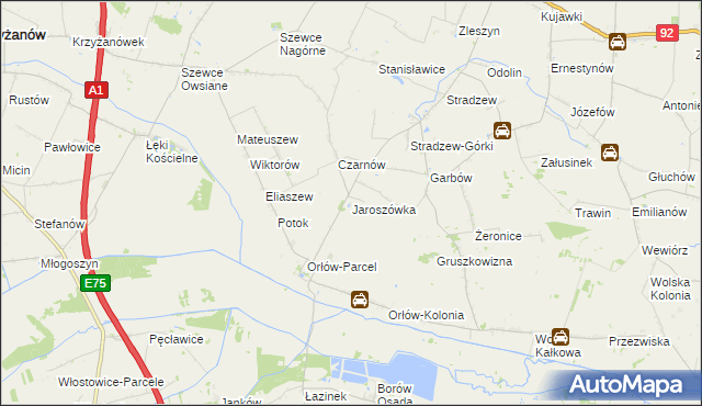 mapa Jaroszówka gmina Bedlno, Jaroszówka gmina Bedlno na mapie Targeo