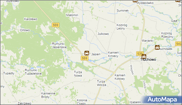 mapa Jasień gmina Tłuchowo, Jasień gmina Tłuchowo na mapie Targeo