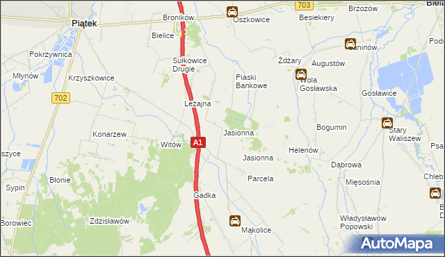 mapa Jasionna gmina Piątek, Jasionna gmina Piątek na mapie Targeo