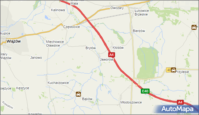 mapa Jaworów gmina Wiązów, Jaworów gmina Wiązów na mapie Targeo