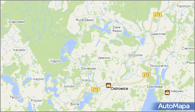 mapa Jelenino gmina Ostrowice, Jelenino gmina Ostrowice na mapie Targeo
