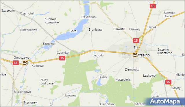mapa Jeziorki gmina Strzelno, Jeziorki gmina Strzelno na mapie Targeo