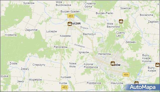 mapa Józefatów gmina Buczek, Józefatów gmina Buczek na mapie Targeo