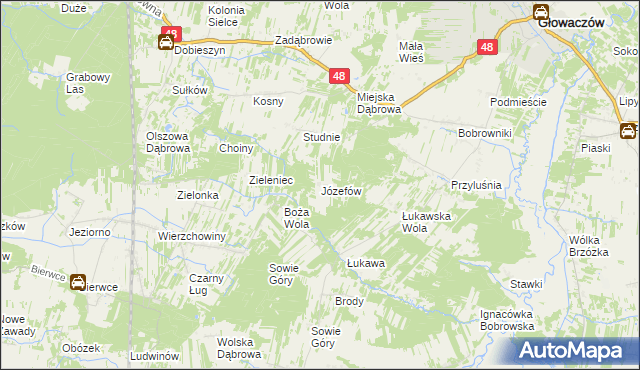 mapa Józefów gmina Głowaczów, Józefów gmina Głowaczów na mapie Targeo