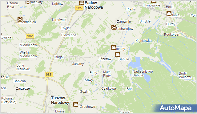 mapa Józefów gmina Tuszów Narodowy, Józefów gmina Tuszów Narodowy na mapie Targeo