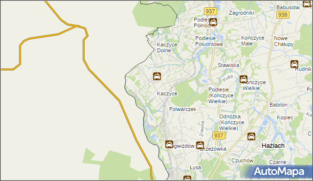 mapa Kaczyce gmina Zebrzydowice, Kaczyce gmina Zebrzydowice na mapie Targeo