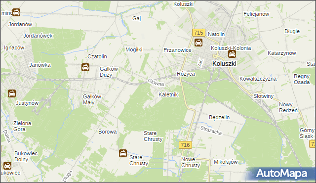 mapa Kaletnik gmina Koluszki, Kaletnik gmina Koluszki na mapie Targeo
