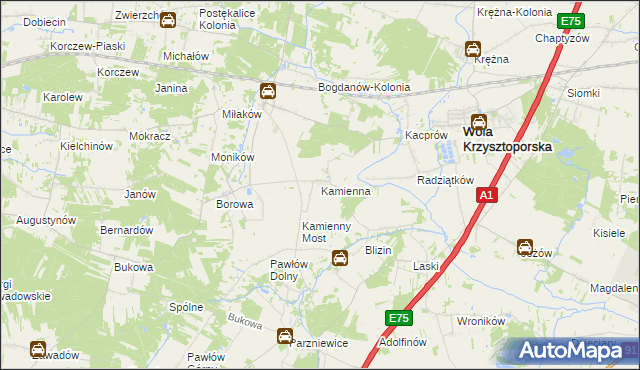 mapa Kamienna gmina Wola Krzysztoporska, Kamienna gmina Wola Krzysztoporska na mapie Targeo