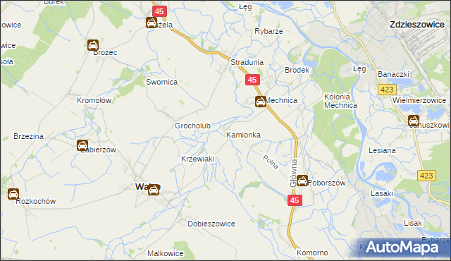mapa Kamionka gmina Reńska Wieś, Kamionka gmina Reńska Wieś na mapie Targeo