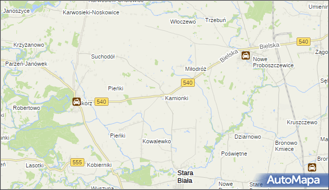 mapa Kamionki gmina Stara Biała, Kamionki gmina Stara Biała na mapie Targeo