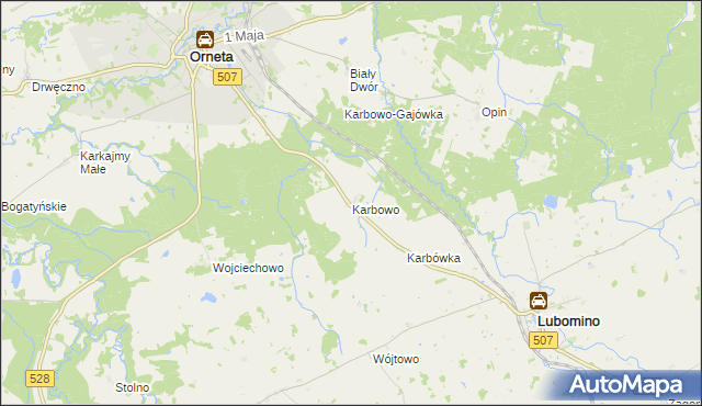 mapa Karbowo gmina Orneta, Karbowo gmina Orneta na mapie Targeo