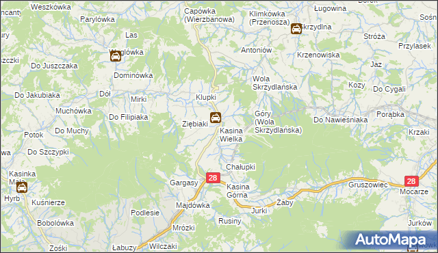 mapa Kasina Wielka, Kasina Wielka na mapie Targeo