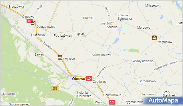 mapa Kazimierzewo gmina Obrowo, Kazimierzewo gmina Obrowo na mapie Targeo