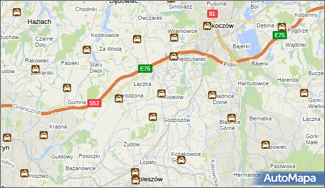 mapa Kisielów gmina Goleszów, Kisielów gmina Goleszów na mapie Targeo