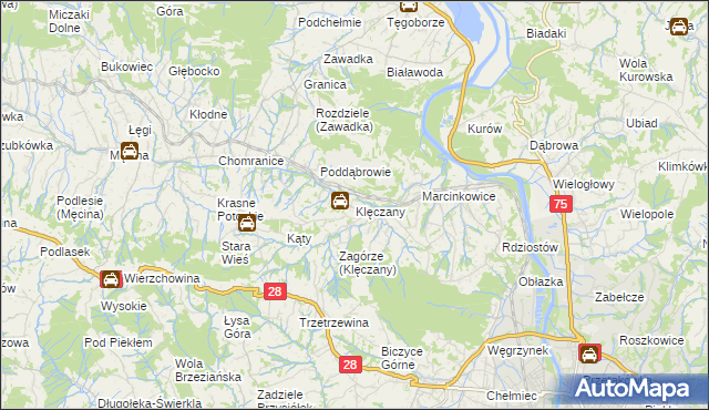 mapa Klęczany gmina Chełmiec, Klęczany gmina Chełmiec na mapie Targeo