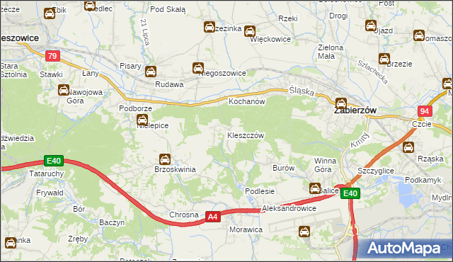 mapa Kleszczów gmina Zabierzów, Kleszczów gmina Zabierzów na mapie Targeo
