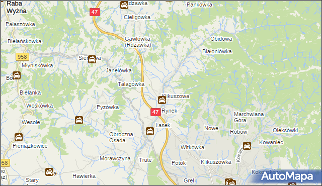 mapa Klikuszowa, Klikuszowa na mapie Targeo