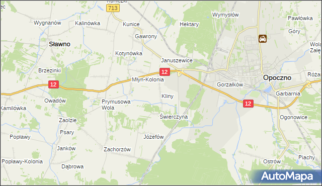 mapa Kliny gmina Opoczno, Kliny gmina Opoczno na mapie Targeo