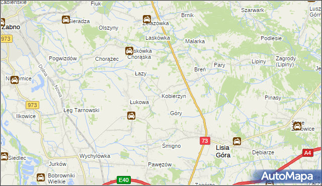 mapa Kobierzyn gmina Lisia Góra, Kobierzyn gmina Lisia Góra na mapie Targeo