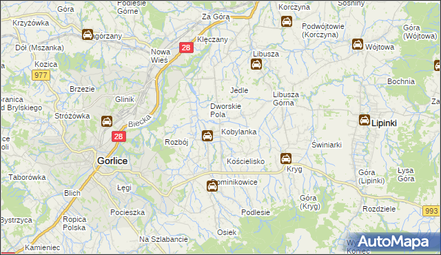 mapa Kobylanka gmina Gorlice, Kobylanka gmina Gorlice na mapie Targeo