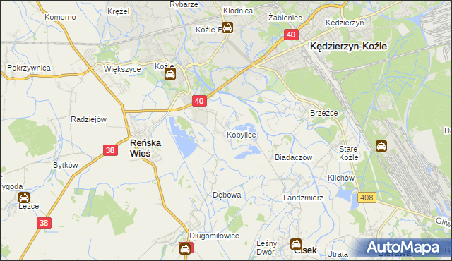 mapa Kobylice gmina Cisek, Kobylice gmina Cisek na mapie Targeo