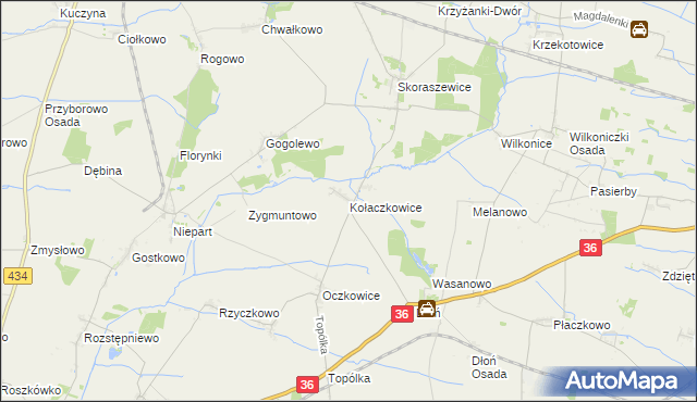 mapa Kołaczkowice gmina Miejska Górka, Kołaczkowice gmina Miejska Górka na mapie Targeo