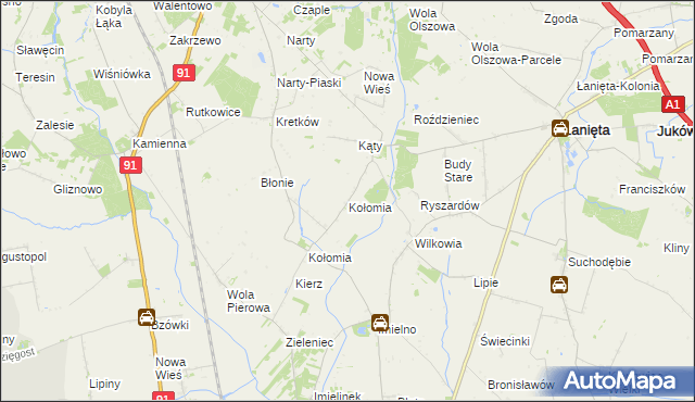 mapa Kołomia gmina Lubień Kujawski, Kołomia gmina Lubień Kujawski na mapie Targeo