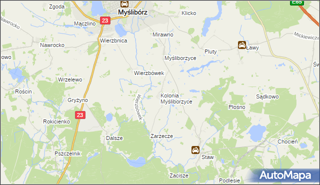 mapa Kolonia Myśliborzyce, Kolonia Myśliborzyce na mapie Targeo