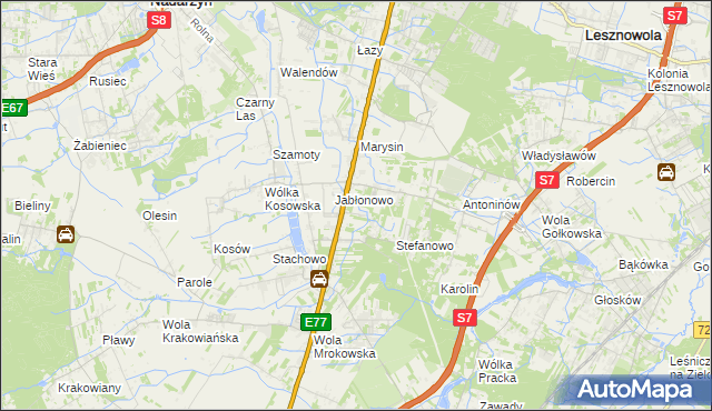 mapa Kolonia Warszawska gmina Lesznowola, Kolonia Warszawska gmina Lesznowola na mapie Targeo