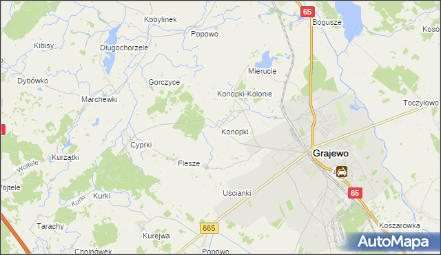 mapa Konopki gmina Grajewo, Konopki gmina Grajewo na mapie Targeo