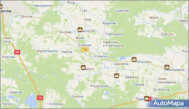 mapa Kopaniny gmina Końskie, Kopaniny gmina Końskie na mapie Targeo