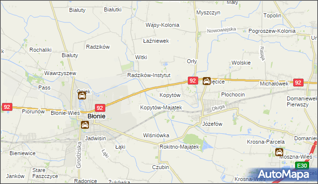 mapa Kopytów gmina Błonie, Kopytów gmina Błonie na mapie Targeo